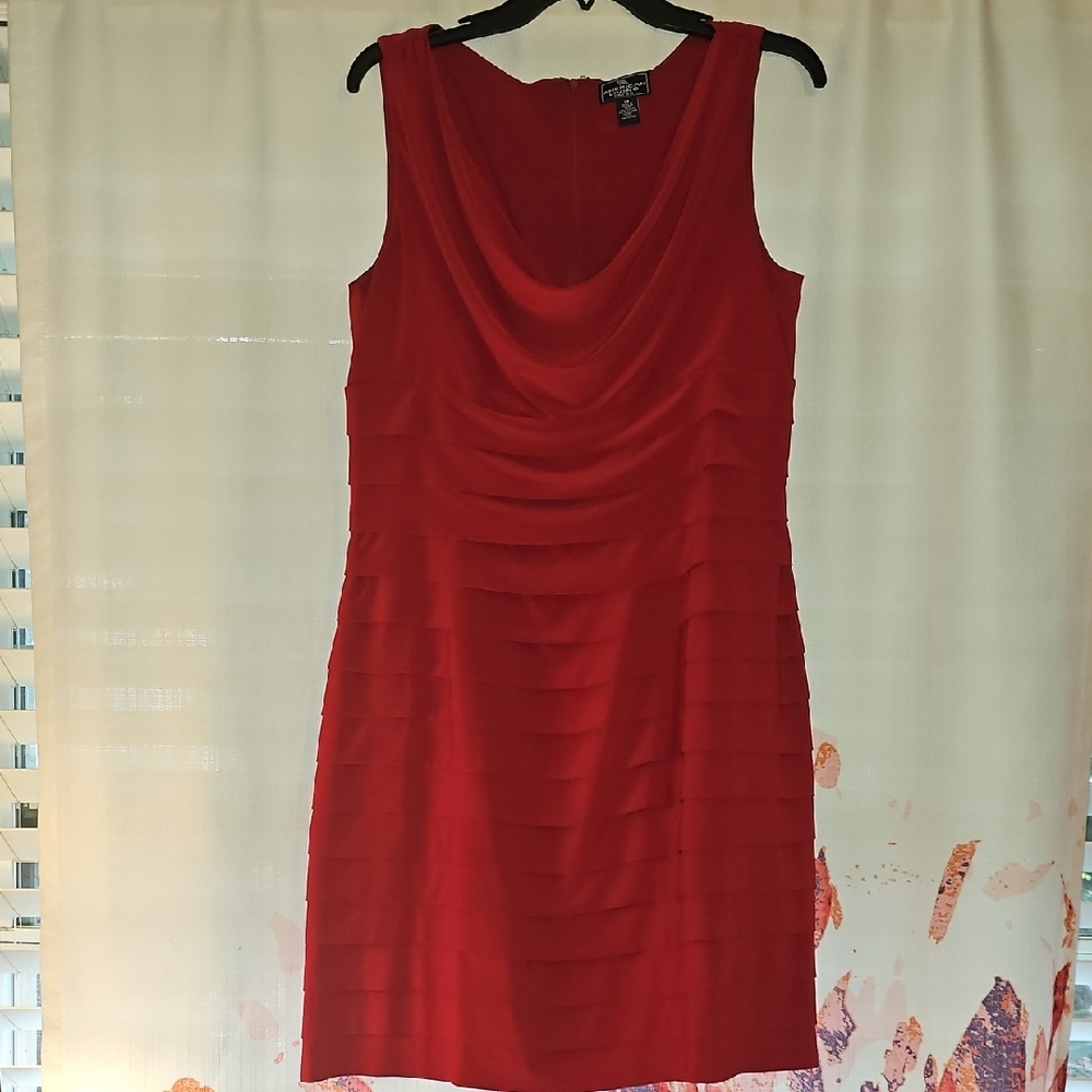 American Living Red Ruched Cowl Neck Sheath Dress